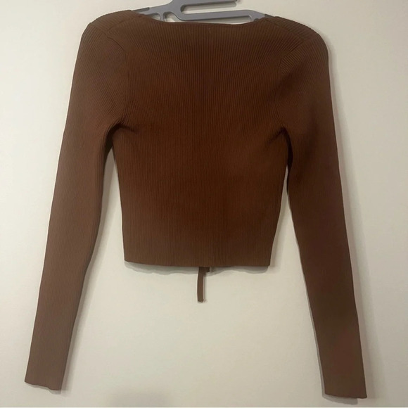 PRINCESS POLLY 90s Y2K Ribbed Front Tie Cropped Long Sleeve Cardigan - Picture 7 of 7